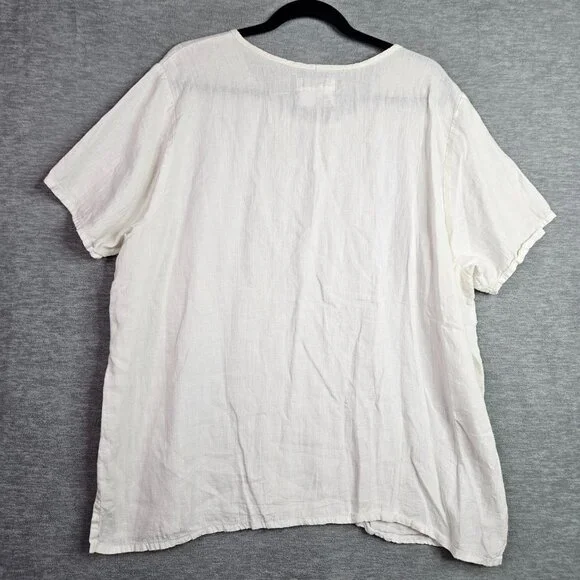FLAX Women's Size XL White 100% Linen Short Sleeve Boxy Relaxed Top - Picture 2 of 6